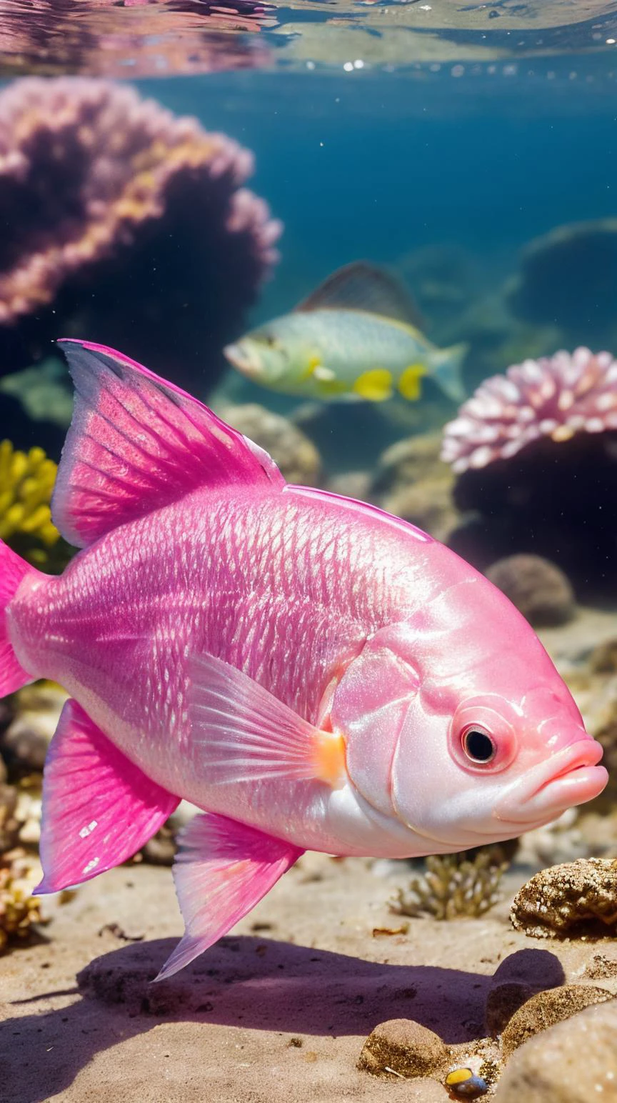 Pink colored BarbieCore fish, (shiny plastic:0.8), (pink plastic:0.9) -  SeaArt AI