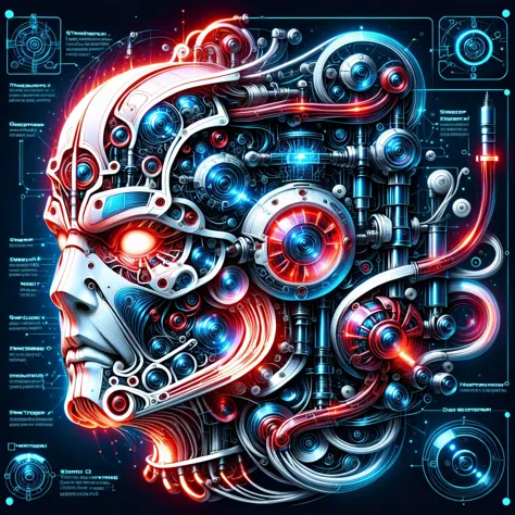 a digital illustration of a robot's head with glowing parts