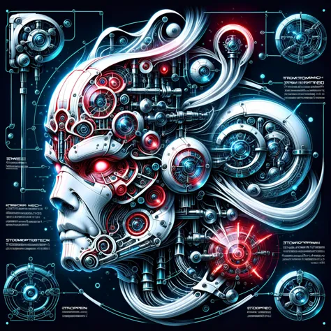 a poster of a futuristic head with a futuristic design