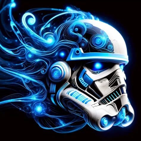 a close up of a helmet with blue lights on it