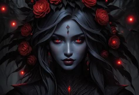 aesthetic, beautiful color, (amazing quality:1.5), drow woman, red eyes