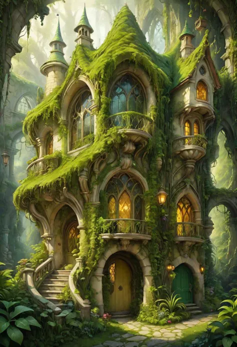 a house with moss growing on the roof and windows