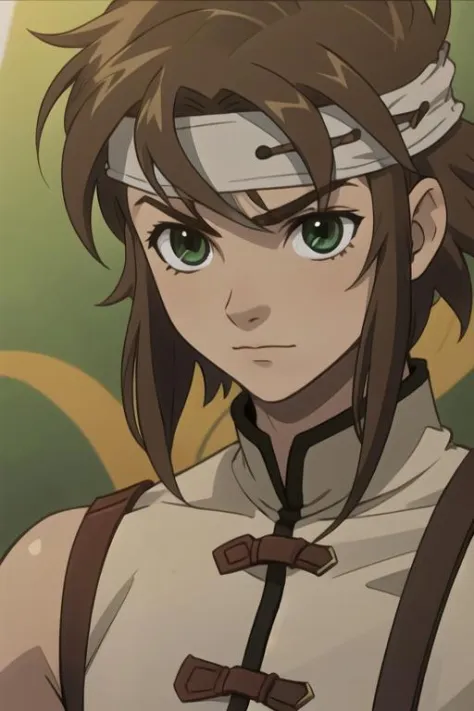 masterpiece, best quality, photorealistic, 1boy, solo, male focus, looking at viewer, , , , realistic, <lora:ryuu-ou_tsubasa_chronicle:0.68>, ryuu-ou_tsubasa_chronicle, brown hair, green eyes, headband, , alternate history,