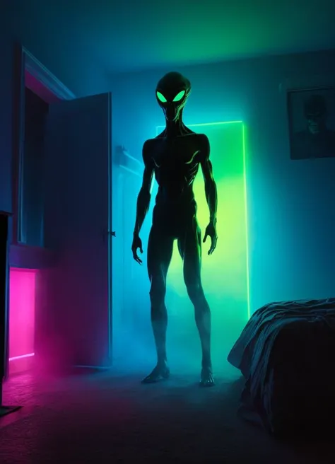 <lora:XL_silhouette:0.8> silhouette of an alien standing in bedroom (scary)  <lora:gloomyXL:0.6> gloomy, volumetric lighting fog...