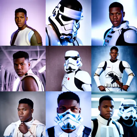 portrait+ style, photograph of John Boyega as a stormtrooper