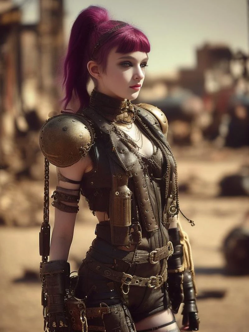 cute thiny girl, mask, postapocalypse warrior, leather, leather straps, rivets, chains, ropes, bronze, corrugated tubes, against the background of the ruined city, rusted steel structures, ((intricate details)), hdr, ((intricate details, hyperdetailed)), cinematic shot, vignette, PERFECT (((gorgeous FACE))), highly detailed, INTRICATE, photo realistic, cinematic lighting