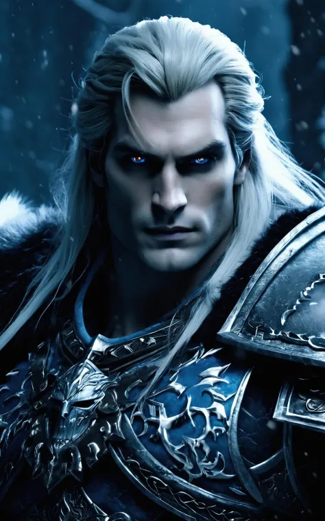 the witch of the north, a female character in the witch of the north, henry cavill as arthas menethil, arthas menethil, arthas, death knight, warcraft 3, beautiful male drow, warcraft, handsome drow, lich king, blizzard warcraft, warcraft style, the lich king, jaina proudmoore, diablo 4 queen, deathknight