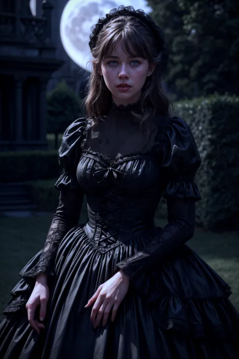 1400s, (night time), dark theme, under moon light, (Pictorialist style photo:1.2) of susanhmnwy, updo, (pale skin), (looking at viewer), wearing wrenchrococodome, dark dress, frills, lace, choker, standing outdoors in the royal gardens, manicured hedges, vibrant flowers, dark villa in the background, dramatic, eerie ambient, gothic, (upper body framing)
(detailed skin texture:0.8), (blush:0.5), (goosebumps:0.5), subsurface scattering, perfect hands, (masterpiece:1.2), high quality, intricate details, highly detailed background, 8k, (wide angle, color grading, layered depth, parallax effect, soft focus foreground), Ultra-HD-details, (lively-looks)
<lora:wrenchrococodome:0.7>
<lora:add_detail:0.5>
<lora:dpep:0.1>
<lora:more_details:0.5>
<lora:LowRA:0.4>