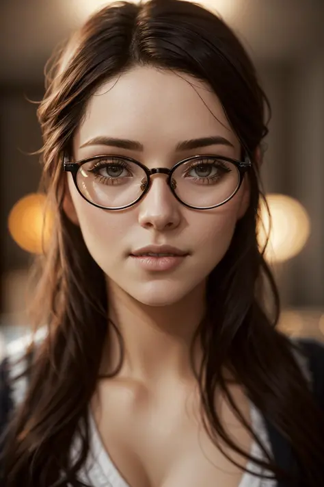 glasses, <lora:Aesthetic-Portrait-V2:1>, (sharp focus:1.2), portrait, ((posing)), (beautiful face:1.1), detailed eyes, luscious lips, ((skindentation)), (bright studio lighting:1.2), depth of field, bokeh, 4K, HDR. by (James C. Christensen:1.2|Jeremy Lipking:1.1)