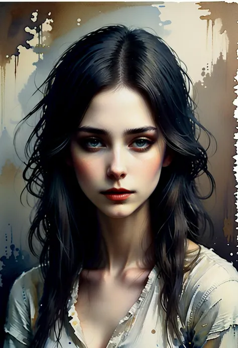 Positiv Clip L
style of Casey Baugh, watercolor, ink mix, Full shot of a, (in the style of Claude Monet), skinny gothic woman
Po...