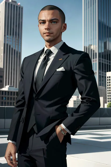 ((ultra detailed, masterpiece, absurdres))
 <lora:DBHMarkus:0.8>
DBHMarkus, 1boy, buzz cut, dark skin, posing in a tailored suit against a backdrop of skyscrapers