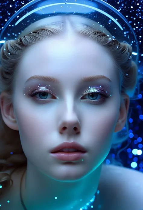 xxmixgirl, photo of a exquisitely beautiful pale skin  european 1girl, 20yo, modern implementation of sci-fi  "botichhelli The Birth of Venus" fantastic epic masterpiece, starlight falls on beautiful young face.