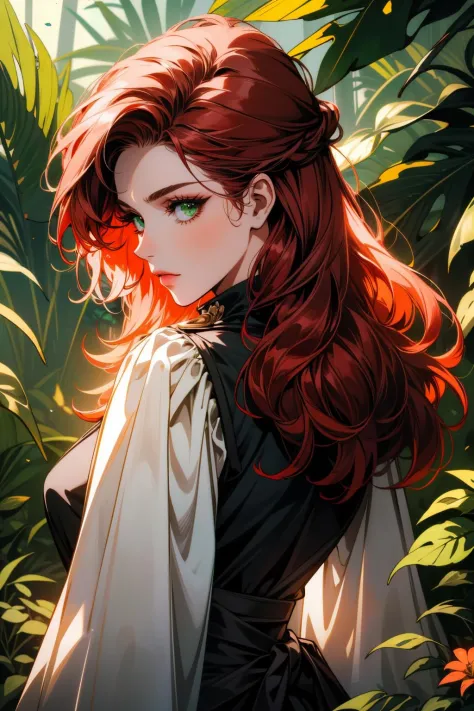 ((ultra detailed, masterpiece, best quality))
 <lora:ACUElise:0.9>
ACUElise, 1girl, solo, red hair, green eyes, in a lush jungle with vibrant flowers, from behind, looking back
