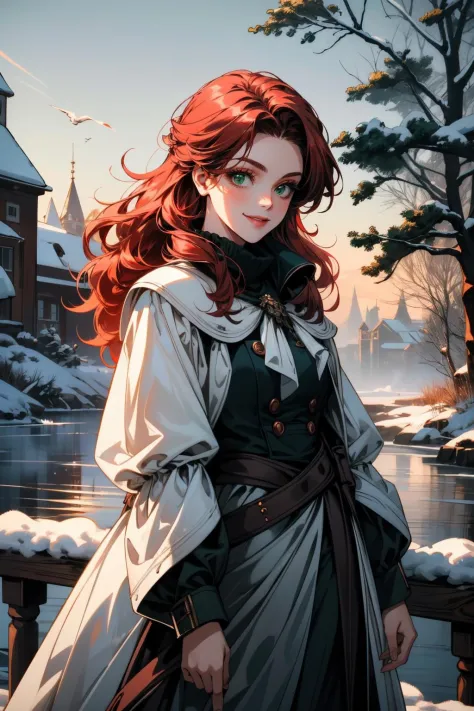 ((ultra detailed, masterpiece, best quality))
 <lora:ACUElise:0.9>
ACUElise, 1girl, solo, red hair, green eyes, in a winter wonderland, cowboy shot, winter clothing, smile