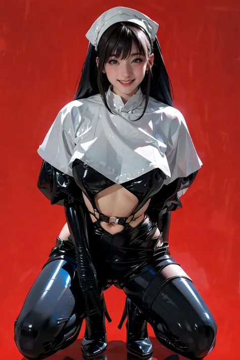1girl,solo,<lora:GoodHands-beta2:1>,medium breasts,<lora:020 patent leather nun_v2:1>,ruanyi020,squatting cowgirl position,(full body:1.2),bodysuit,, (masterpiece, best quality, hires, high resolution:1.2), (extremely detailed, realistic, intricate details...