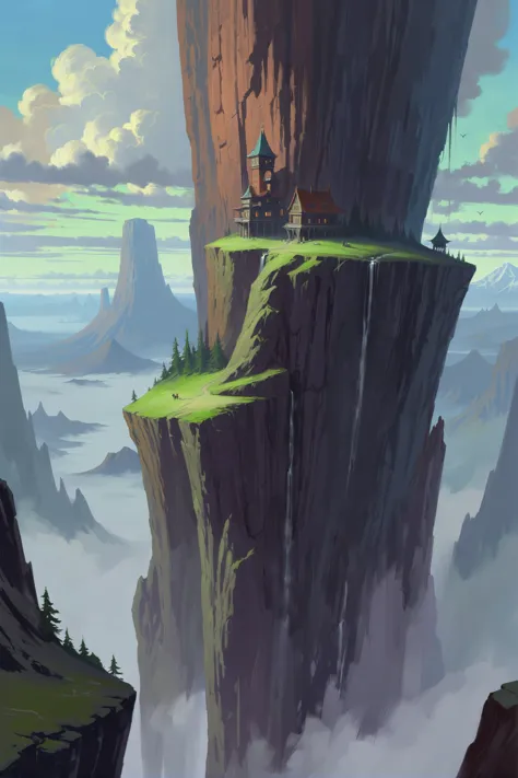 a close up of a cliff with a house on top of it