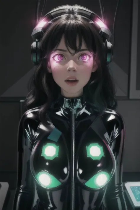 professional detailed photo of (latex office woman) being (brainwashed by glowing screen), Mind Control Eyes, Brainwashed facial expression, (Brainwashing)+++, (Mind Control)+++, (Mind control device),