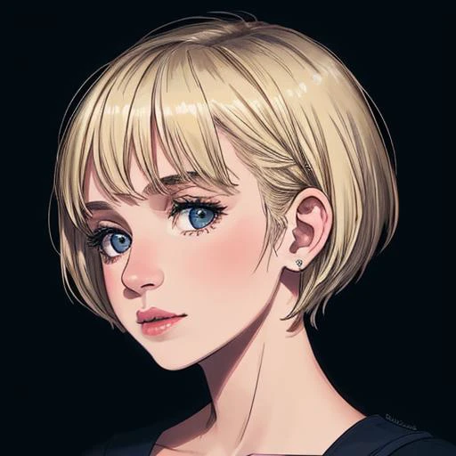 social media profile photo, square format, young woman, movie student, short blonde hair