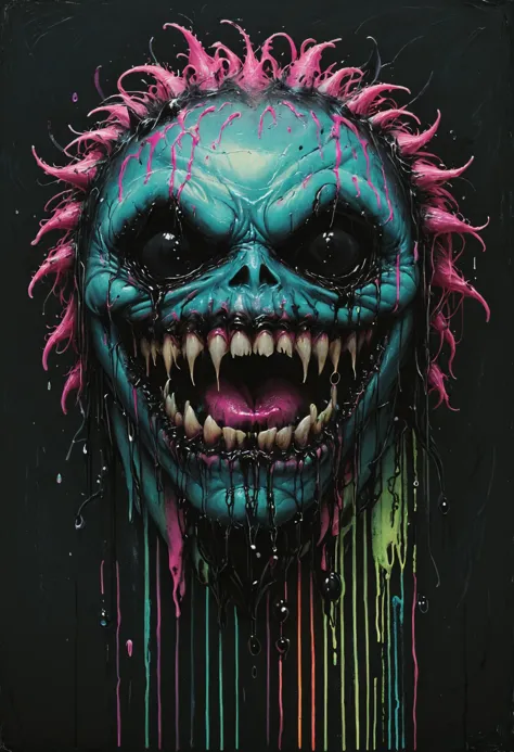 Grotesque creature with venomous, dripping fangs, neon pastel, <lora:Melting_world:0.8>, <lora:Neon_Style_XL:0.7>