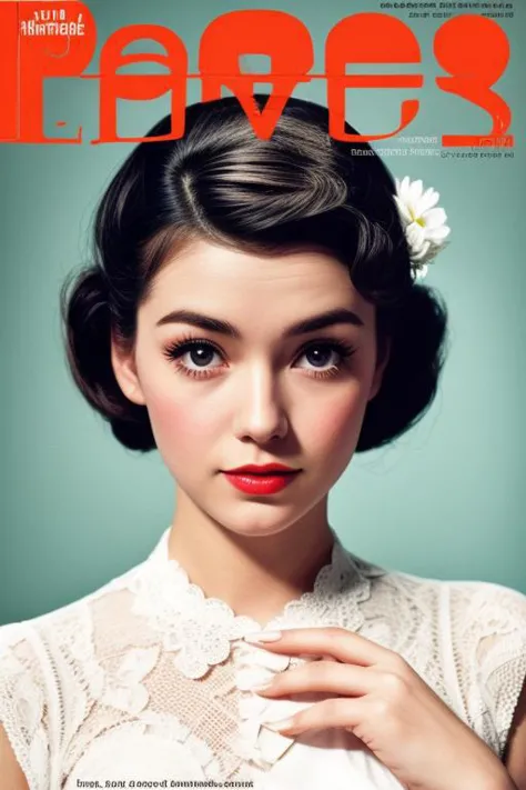 a woman with a flower in her hair on a magazine cover