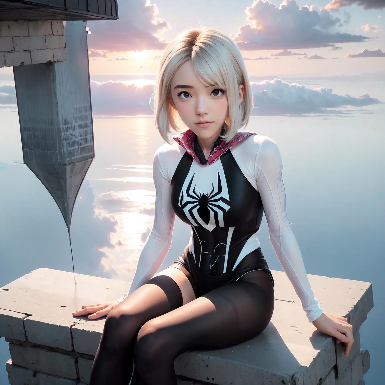 Female Spider-Man Gwen，White suit，Black spider symbol，Ballet Shoes - SeaArt  AI