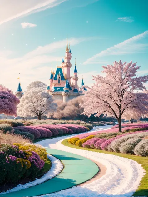 a view of a castle with a pathway in front of it