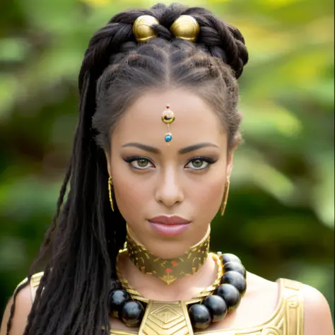 a beautiful KIRANOIR,  (black cleopatra hair:0.9), (warrior princess:1.2), (African culture:1.2), tcg artwork, fantasy character...