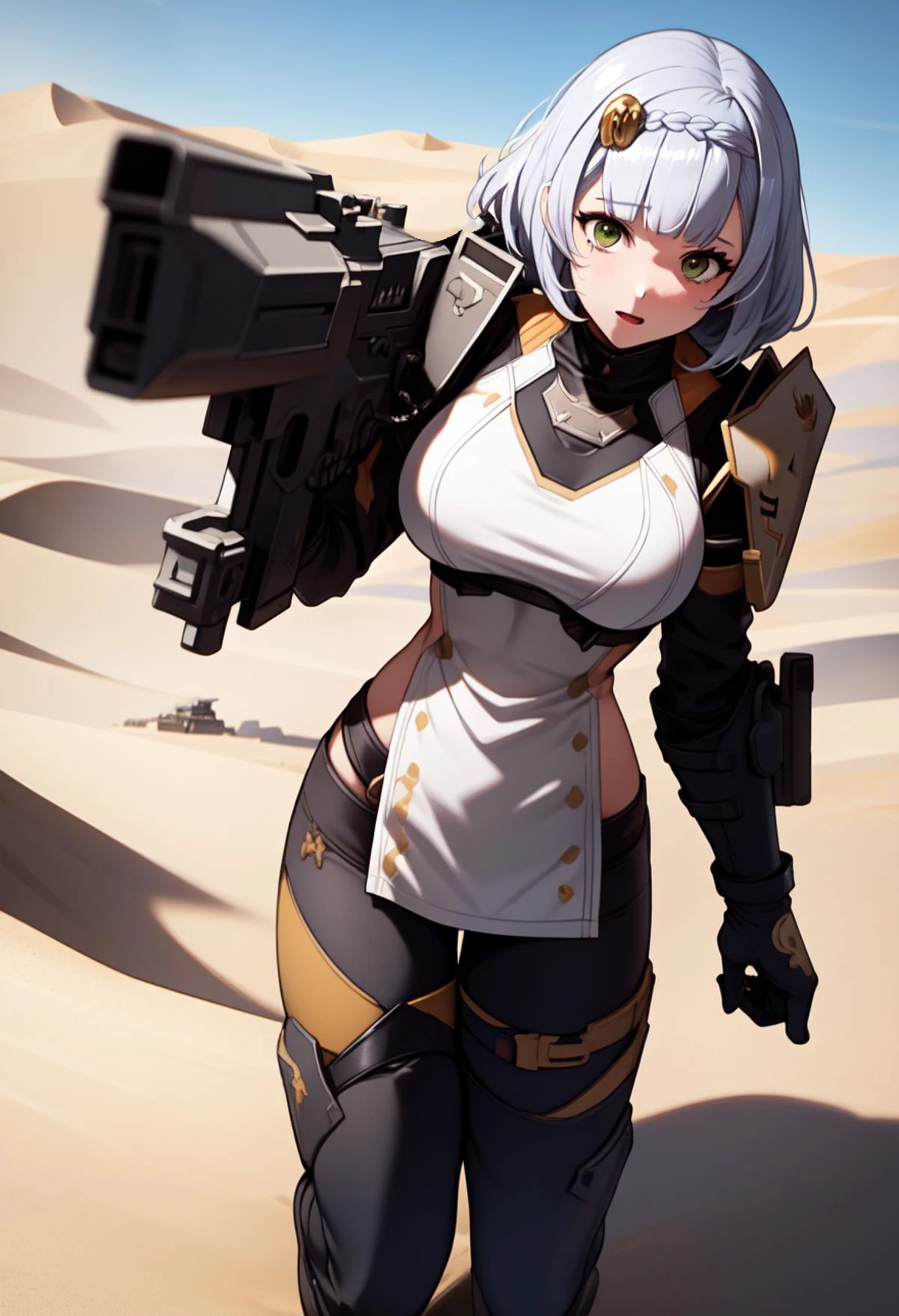 (extremely detailed CG, best quality:1.1), (masterpiece), best quality, 1girl, full body, perfect lighting, desert, detal background, noelle, helldivers, (holding weapon:1.2), military, (rifle:1.2), solo, (armor:1.4), trigger discipline,  .