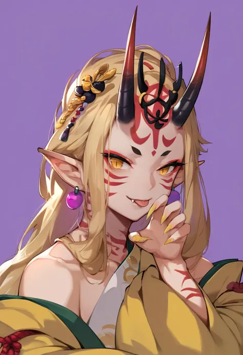 a close up of a woman with horns on her head