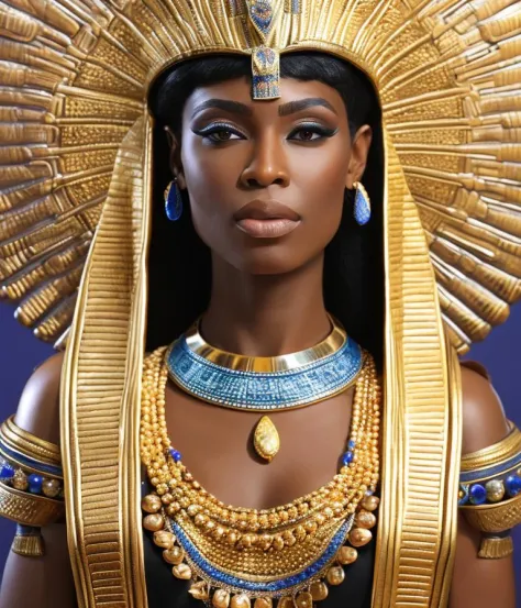 a realistic detail of a beautiful black female model wearing an Egyptian pharaoh goddess costume, royal Egyptian clothing, mediu...