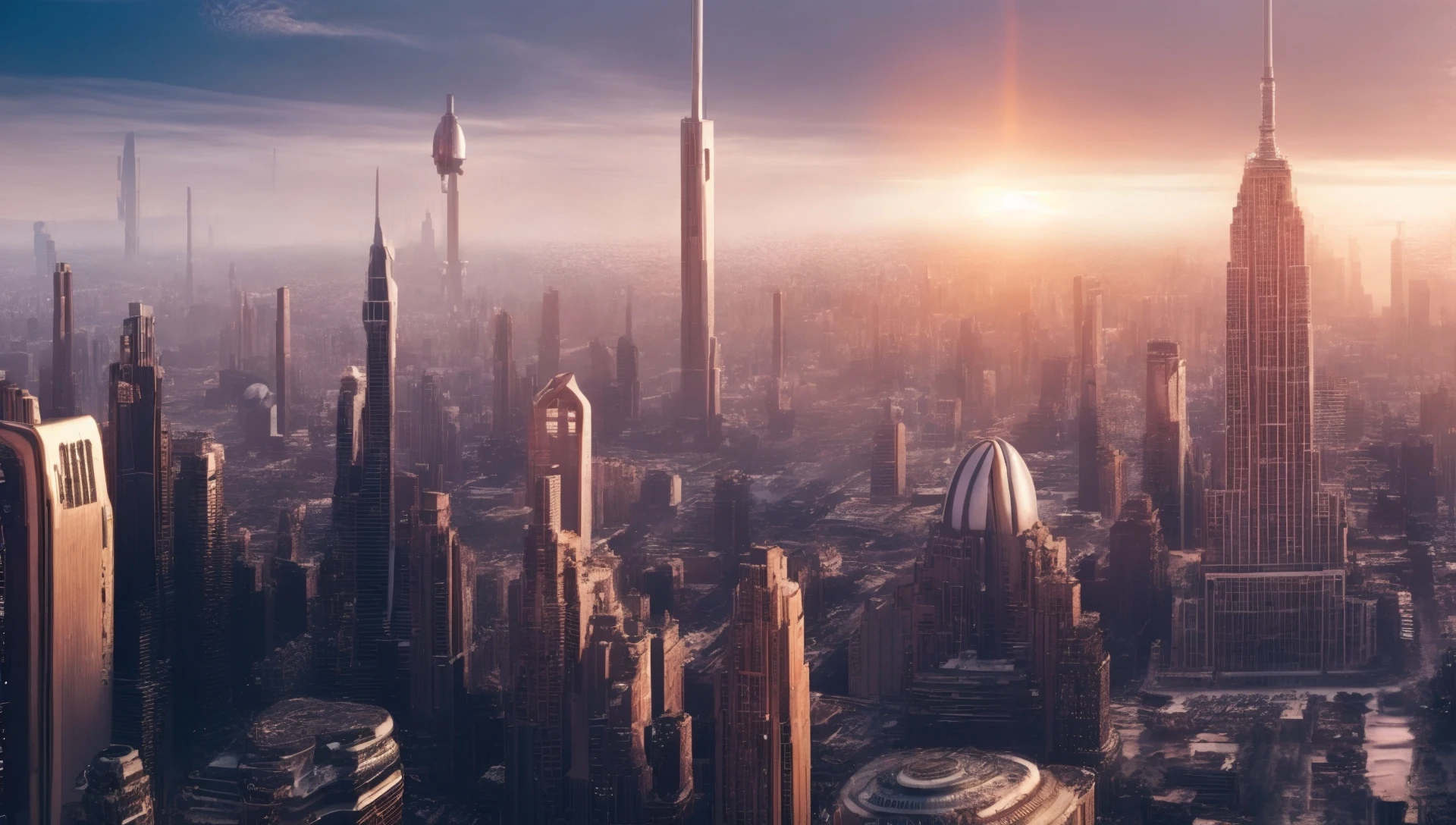 2 fotos da paisagem urbana futurista de ficção científica, encontros imediatos do terceiro tipo