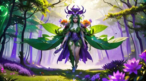 (masterpiece, best quality, fullscreen), [(full body:1.2)::0.1] portrait (photo of a giant vegetal [magical being:plant creature:0.2] Ascending in a lush forest:1.5), green fire, (Rough Glowing skin:1.1), (two Tyrian Purple Funnel-shaped flowers on the head:1.3), (Snake body shape:0.8), (Duck head:1.2), (one Webbed Appendages:1.4), rootsbranchesai, (dryad:0.9), (Sunrise lighting:1.3), swampstyle monster, (look at the viewer:1.3), ,curvy, silhouette, (Full body Shot, Shallow Focus Shot, Low Angle Shot:[1.2:0.5:0.1]), heavily detailed, , (asymmetric composition:1.3), (sharp focus), fakemtg, (no humans), xtremely detailed, stunning composition, 4k realistic image, trending on Artstation, award-winning photograph, masterpiece, digital illustration, sharp focus, high resolution, insanely detailed and intricate, cinematic lighting