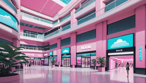 noon,  architecture, indoor Vaporwave mall by a cloud space