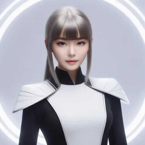 a woman with long hair and a futuristic outfit in a circle