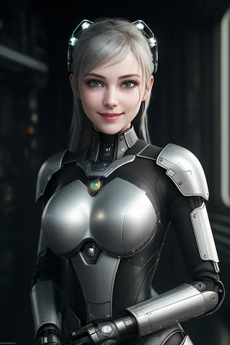 complex 3d render ultra detailed of a beautiful porcelain profile woman android face, (smile and smirk, posing, look at a camera...