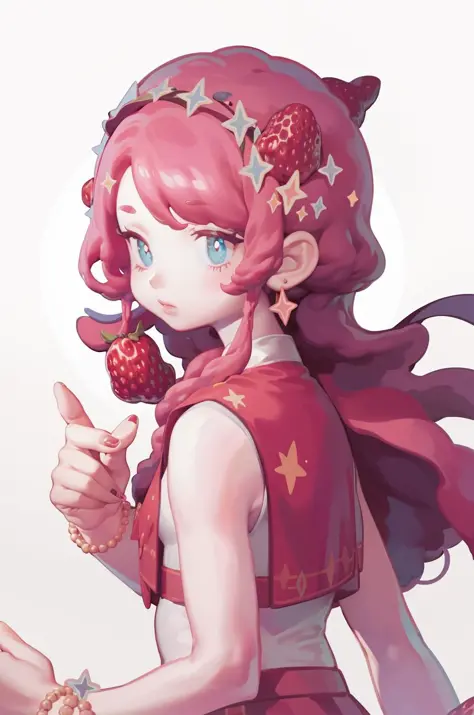 <lora:wedjigamja:1>,1girl, ((starwberry,fruits)),white background