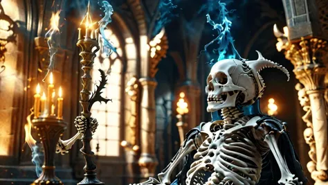 professional 3d model (skeleton wizard casting a spell in a majestic court), octane render, highly detailed, volumetric, dramati...