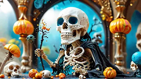 play-doh style (skeleton wizard casting a spell in a majestic court),  . sculpture, clay art, centered composition, Claymation d...