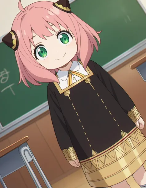 anime girl in school uniform standing in front of a chalkboard