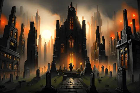 mad-ropolis-movie, a foggy cemetery at night, haunted house, red scene