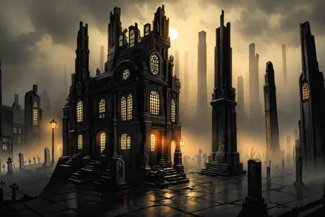 mad-ropolis-movie, a foggy cemetery at night, haunted house, red scene
