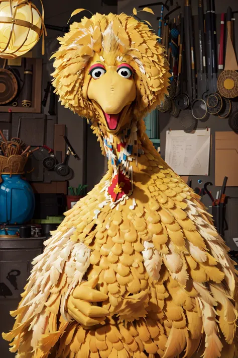 a close up of a large bird made of bananas and bananas