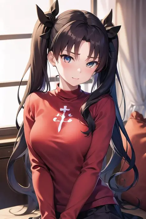 (best quality), [masterpiece], ((beautiful:0.75) cute girl:0.75), [clear and clean] pixiv (illustration), ((RinTohsaka)), black ...
