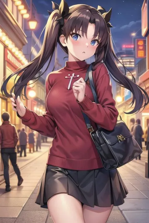 (best quality), [masterpiece], ((beautiful:0.75) cute girl:0.75), [clear and clean] pixiv (illustration), ((RinTohsaka)), street...