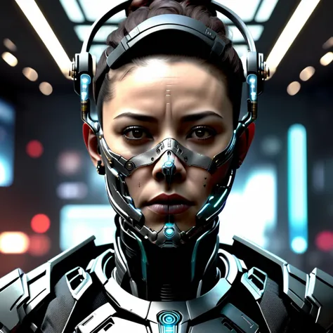 <lora:Digital_Madness:0.7>female Virtual Crime Specialist, scifi, realistic, nose, cyborg,