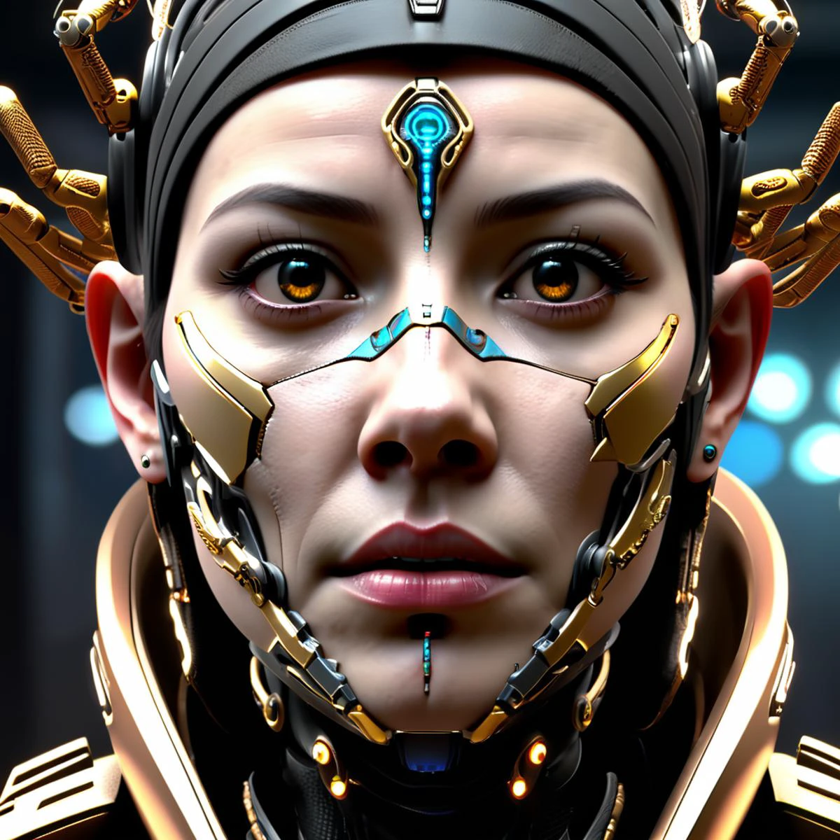 female Nano-enhancement Specialist, scifi, realistic, nose, cyborg,