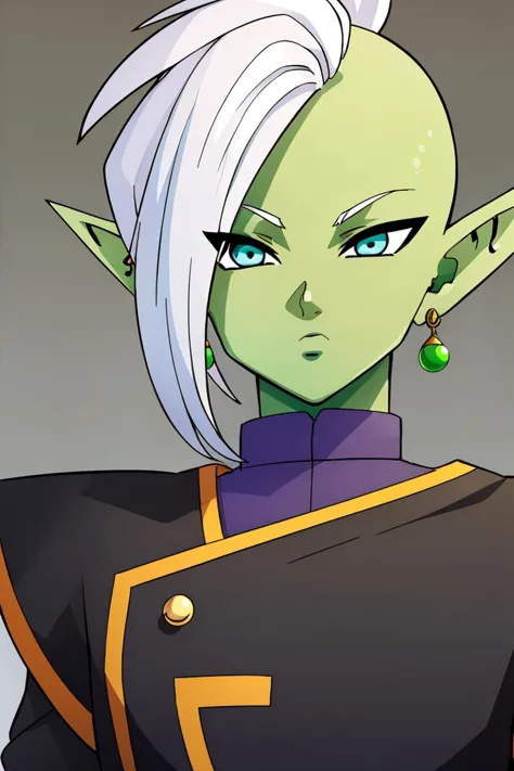 a cartoon image of a green haired woman with white hair