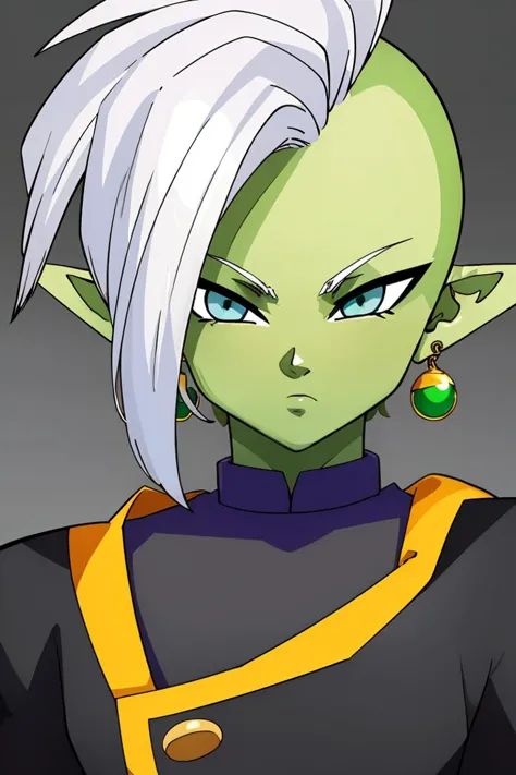 a cartoon image of a green haired woman with white hair