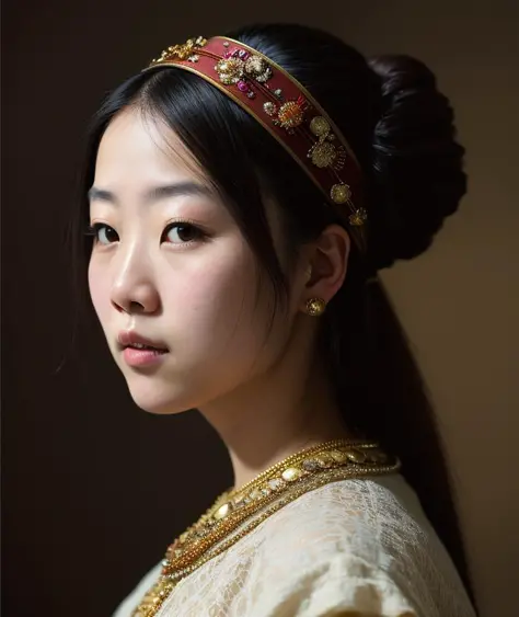 rembrandt style, masterpiece, best quality, 
 portrait of a beautiful young japanese woman, detailed facial features,
((backroun...