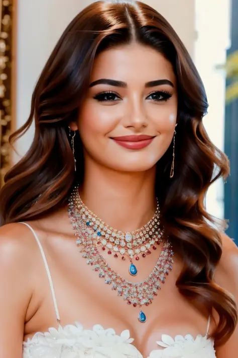 a beautiful woman with a necklace on smiling at the camera with a smile on her face and a necklace on her neck,
masterpiece, ultra realistic, 8k, detailed, elaborate, high quality, <lora:trkshlds30:0.65>